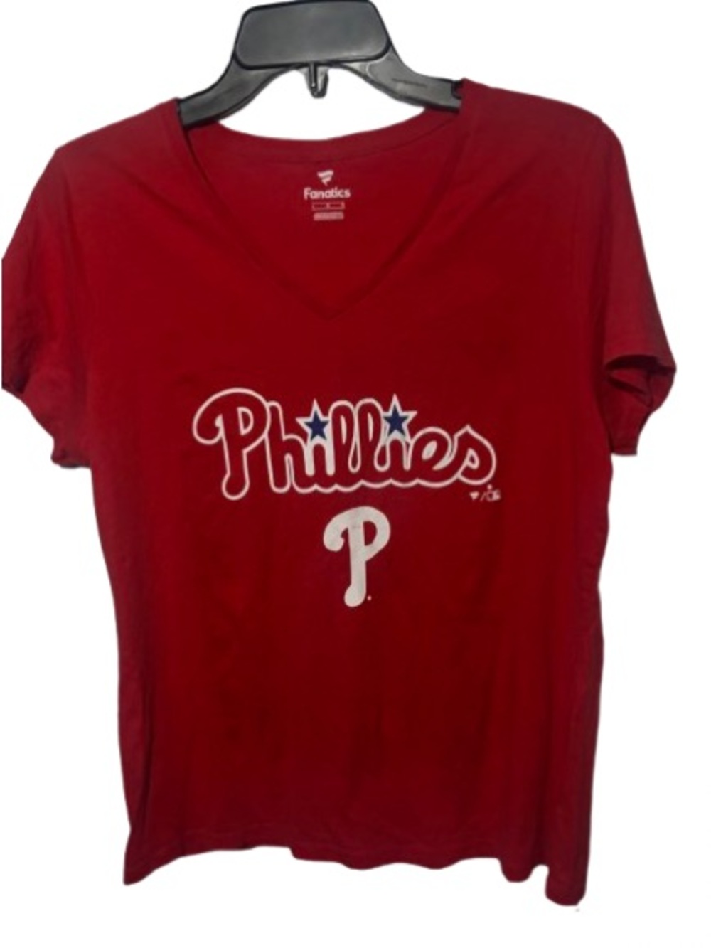 Fanatics Red Philadelphia Phillies V-Neck Tee with Script Logo
